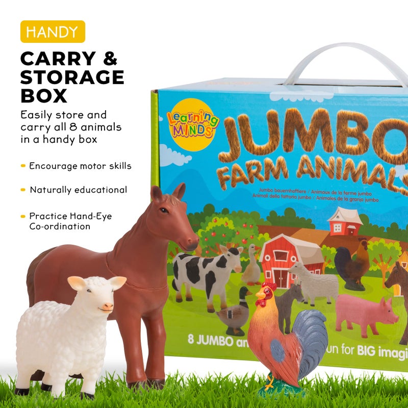 Learning Minds Set of 8 Jumbo Farm Animal Figures - Farm Animals for Toddlers Age 1-3 - Farm Toy for Kids Age 18 Months Plus - Animal Toys for Kids 1,2,3 Years Old - Image 3